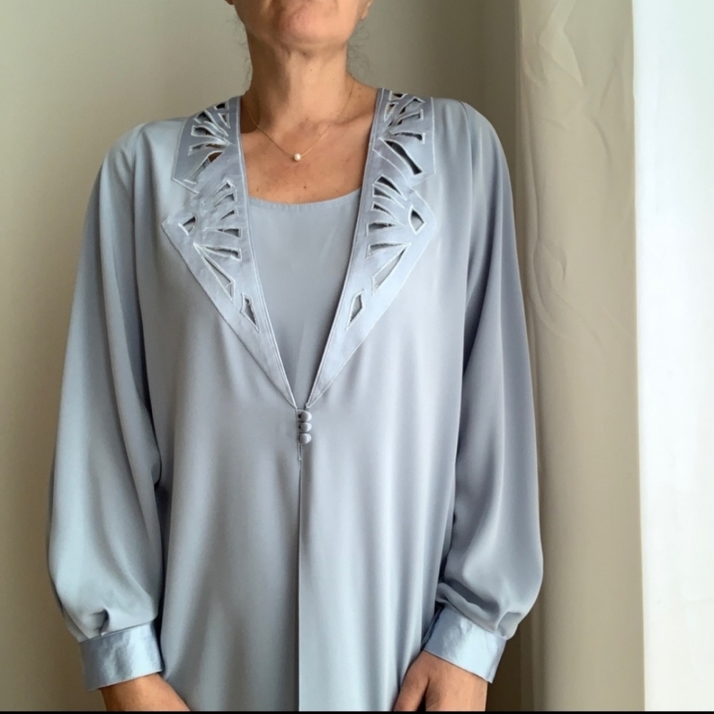 VINTAGE Lawrence Dress Montreal Lavande 8 Draping Long Sleeves Cut Out